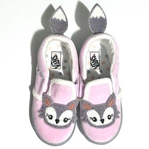 NWOT Vans Slip On V Fox Furry Sneakers Shoes Pink White Baby Toddler Girl’s 8.5